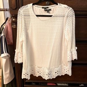 NWOT ALFANI Petite Large crochet lacey bell sleeve blouse